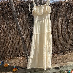 Altar'd State Cream Ruffle Tiered Maxi Dress with Smocked Bodice